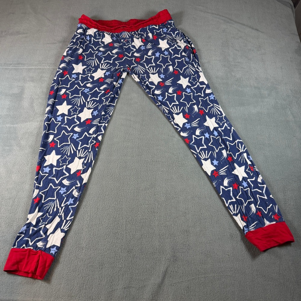 Little Sleepies Mens Medium Pajama Pants Lunaluxe Bamboo Star Patriotic Navy Red